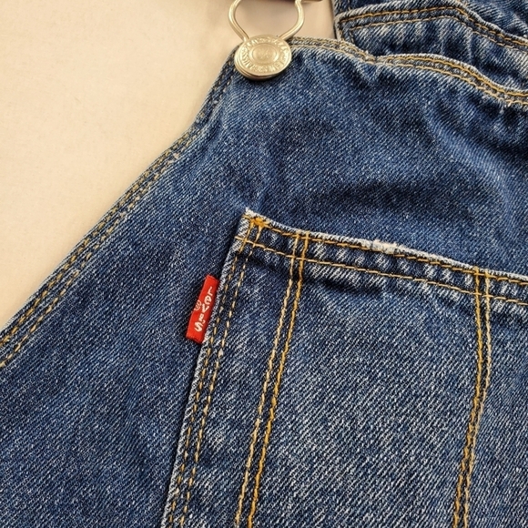 Levis Shortalls Blue Bib Shorts Girls 12R 29x4 Distressed Med Wash Cotton Denim - Picture 4 of 12
